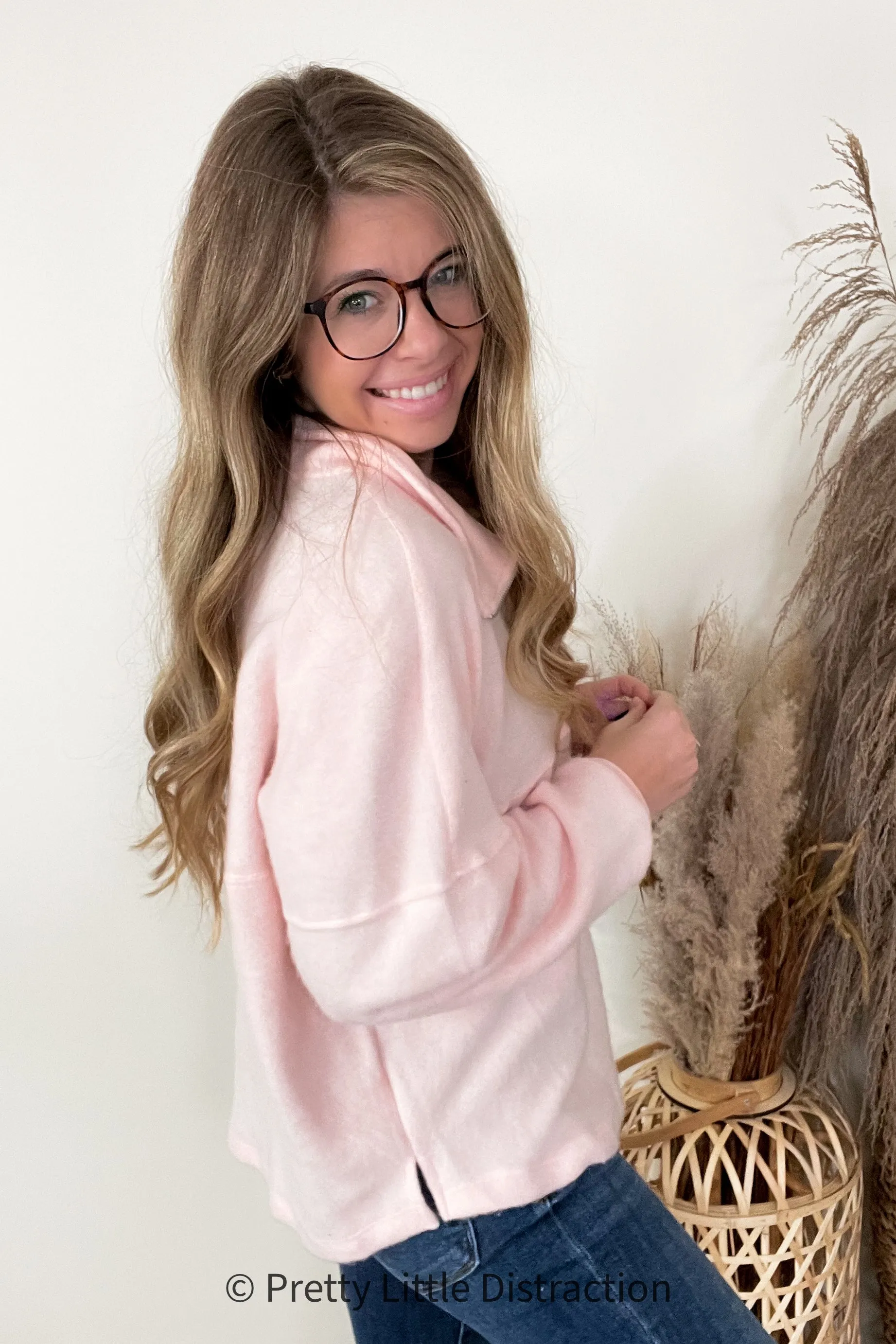 Cozy Moment 1/2 Zip Pullover in Blush